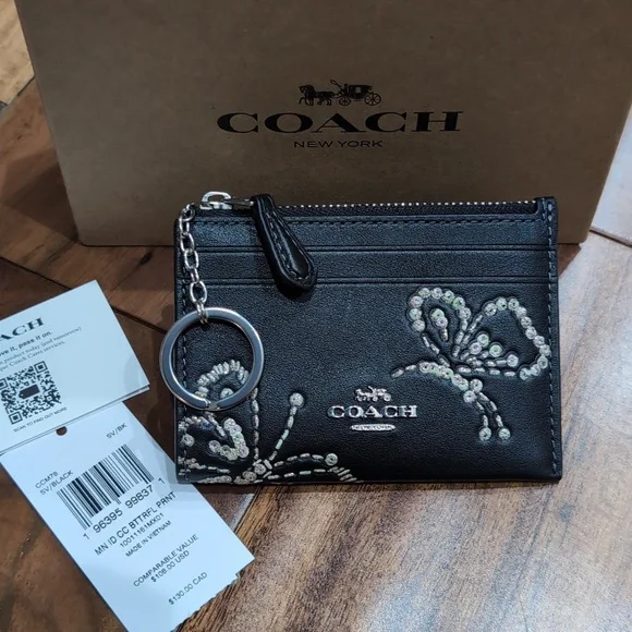 Coach Skinny Mini Smooth Leather Embroidered Butterfly Zip Close ID Case Nwt ❤️ - Picture 3 of 11